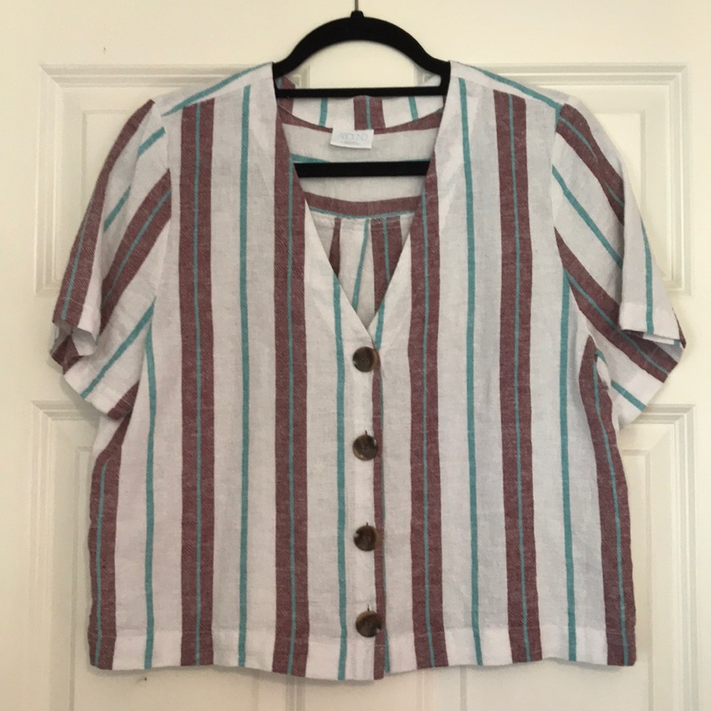 Nordstrom Striped Linen Button-Up Top